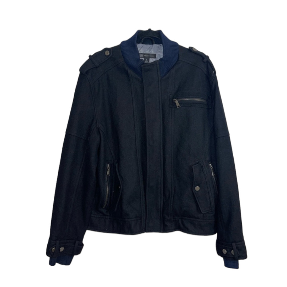 INC International Concepts Wool Blend Mock Neck Black Bomber Jacket Size XL